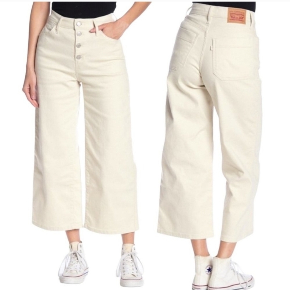Levi's Cream Mile High Cropped Wide Leg